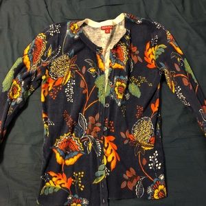 Blue floral button up cardigan